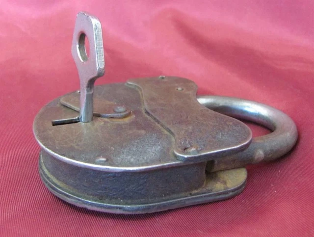 19C. Antique Large Iron Padlock And Key For Door Gate 6