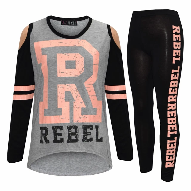 Top per ragazze bambini stampa ribelle top e set leggings moda 7-13 anni 2