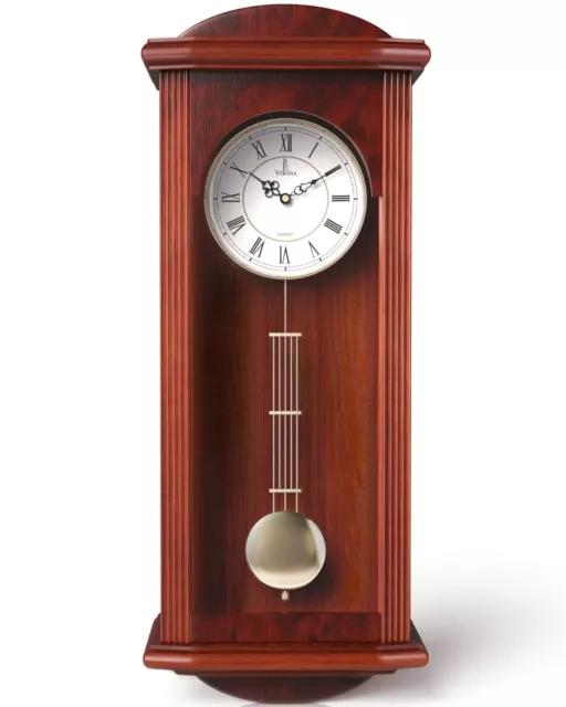 Pendulum Wall Clock, Silent Decorative Wood Clock with Swinging Red