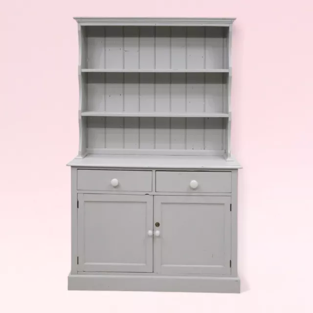 Victorian Pine Dresser Painted Grey Cupboard/Drawers/Shelving FREE UK Delivery