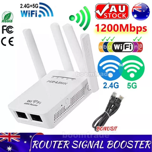 2024 WiFi Extender 5G Repeater 1200Mbps Wireless Amplifier Router Signal Booster