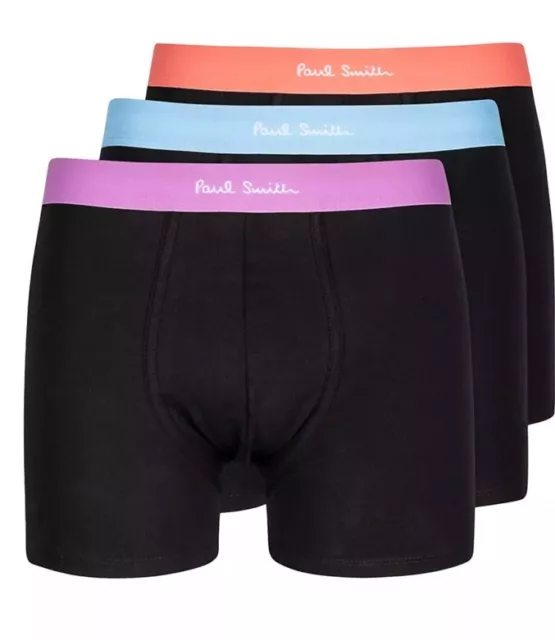 NWT Paul Smith Men Black Cotton Stretch 3-Pack Logo Boxer Brief Trunk Size L