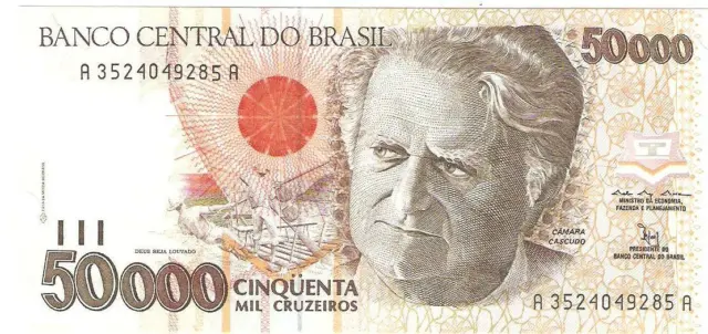 Brazil 50000 Cruzeiros 1992 Banknote Câmara Cascudo Pick #234 UNC