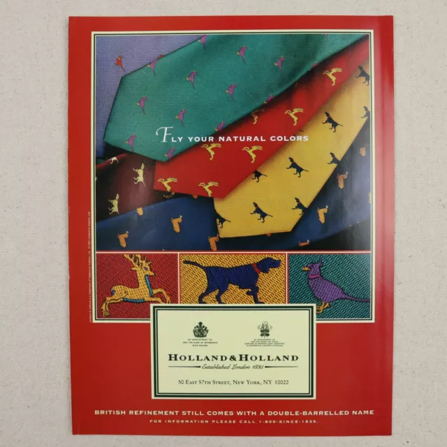 Vintage Holland & Holland Ad 1998 Paper Magazine Clipping 2 Page 90s Fashion Tie