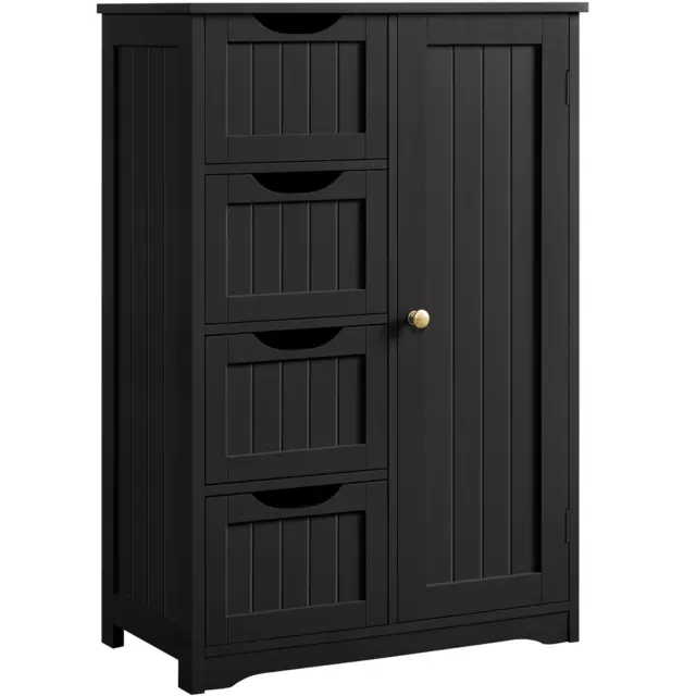 Wooden Cupboard Floor Storage Cabinet with 4 Drawers for Bathroom Kitchen Black