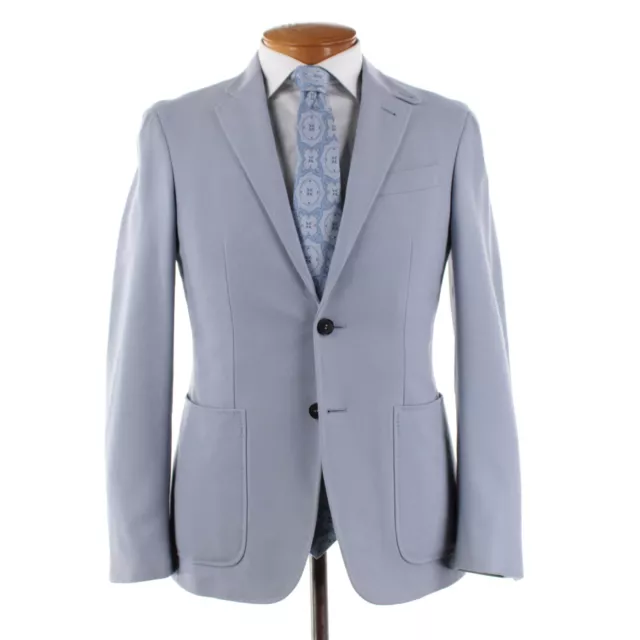 Canali Kei 100% Wool Sport Coat Size 48R (38R US) In Solid Light Blue