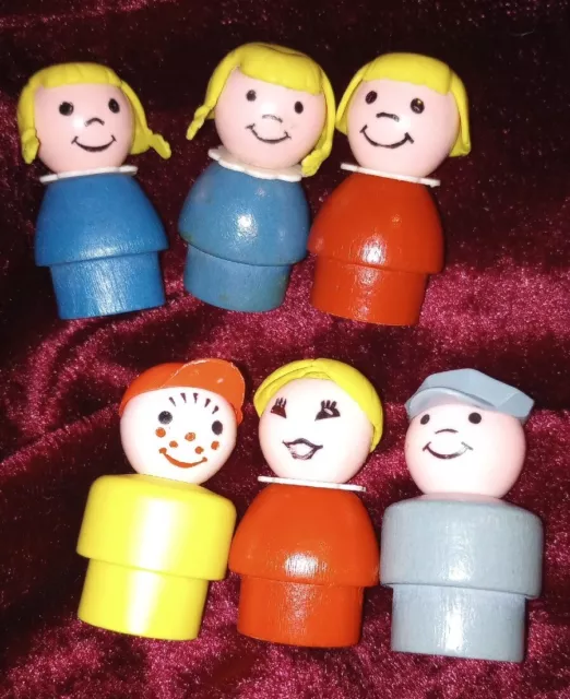 Fisher Price Little People Figures LOT OF 6 Wood Base Plastic Heads - Lot # 3