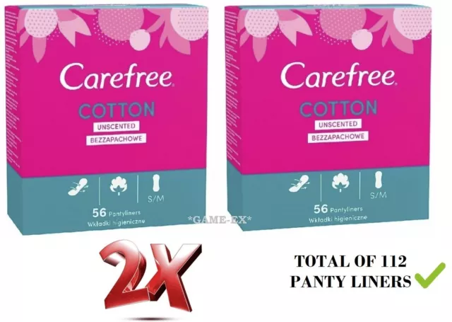 Carefree Cotton Feel Breathable Panty Liners 2 x 56 Pack Pantyliners Unscented