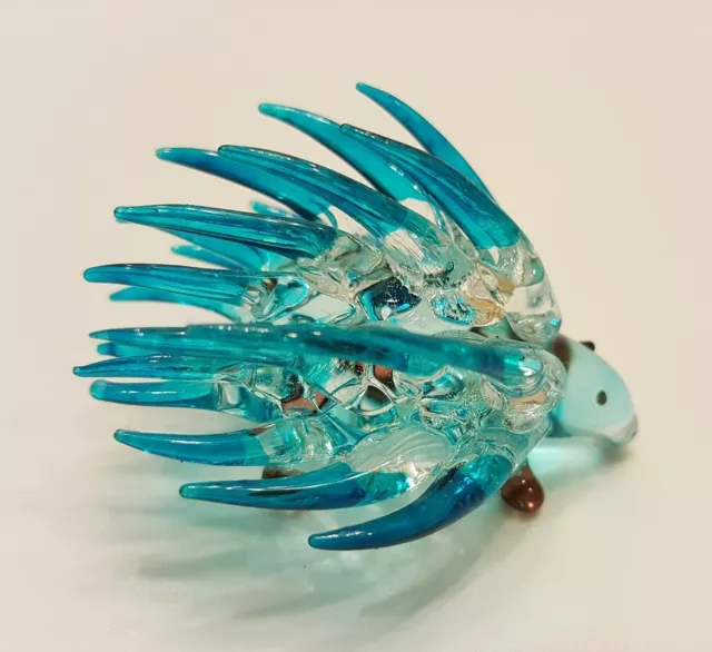 Bฺlue Porcupine Figurine Art Animal Hand Blown Glass Mini Collect Home Deco Gift