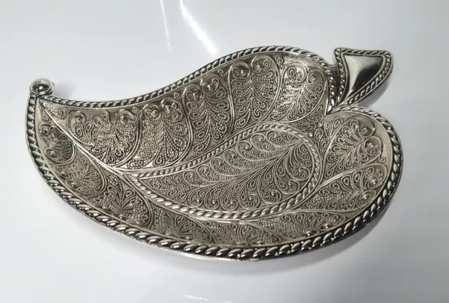 Silver Coloured Ornate Leaf Shaped Small Serving Platter Dish Trinket Dish