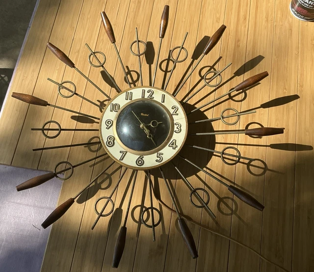 1950〜1960 UNITED Sunburst Clock 50s 60s Mid Century Sunburst Form Wall Clock by United C 1950/1960's