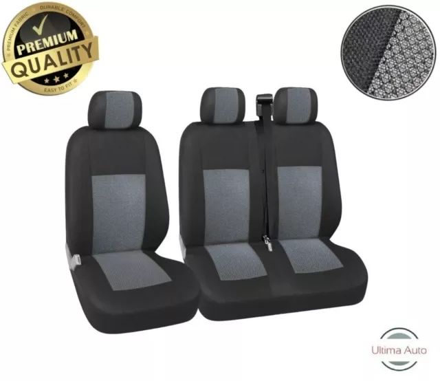 Premium Grey-Black Fabric 2+1 Seat Covers For Ford Transit Transit Custom Van