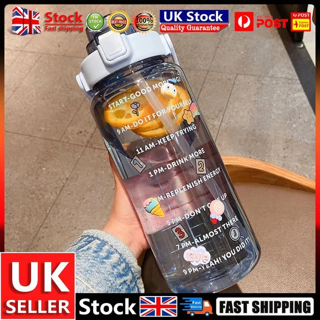 Water Bottle Cup Sport Straw Drinking Jug with Time Scale Stickers (Blue) UK