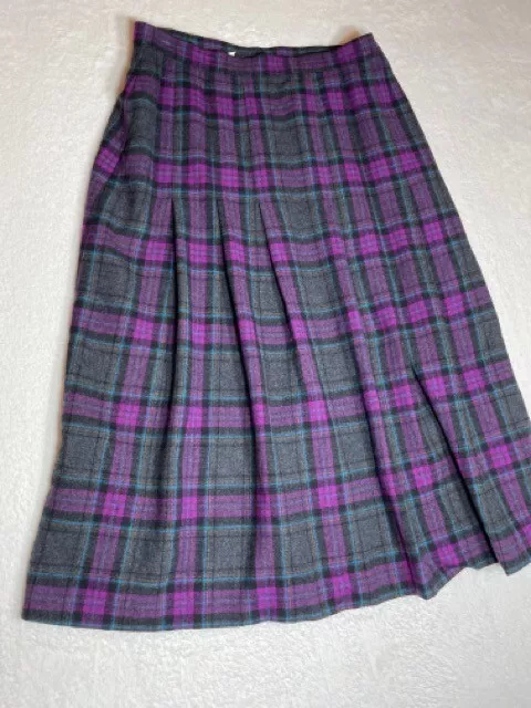 Pendleton Women's 100% Virgin Wool Purple Plaid Skirt Size 16 Vintage
