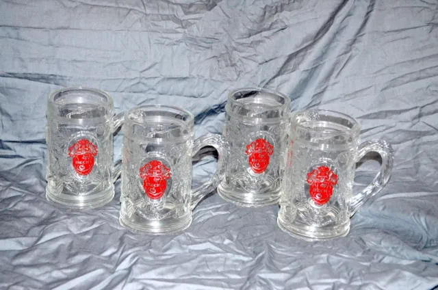 4 Vintage Becks Beer 5" Tall Glass Mugs Ornate Design Germany