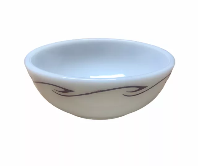 Vintage Corning Milk Glass Restaurant Ware Bowl Maroon Waves Design
