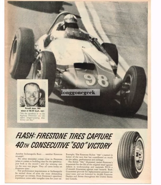 1963 Firestone Tires Parnelli Jones Wins Indy 500 Vintage Ad