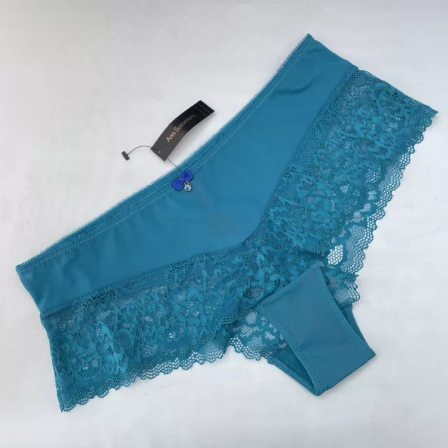 NEW Ann Summers Sexy Lace Trim Shorts Size S Small 8-10 Teal Blue LACE Knickers