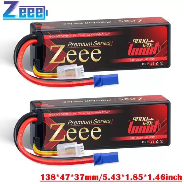 2x Zeee 3S Lipo Battery 11.4V 9000mAh 120C Hard case EC5 for RC Car Trucks Boats