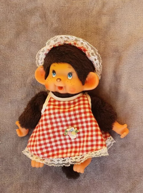 ☆ Monchhichi ☆ Girl ☆ Blaue Augen ☆ mit Ohrlöscher ☆ Vintage ☆ RAR ☆ Sehr selten