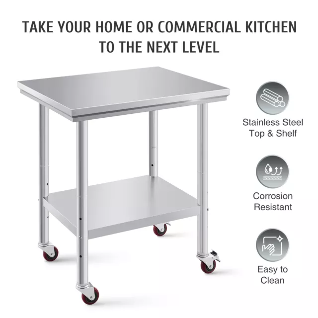 Stainless Steel Worktable with Casters 30x24 Commercial Kitchen Table w Storage