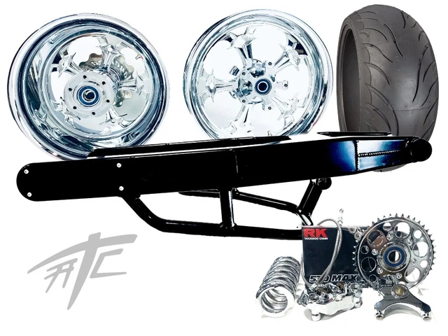 240 Fat Tire Kit Chrome Street Fighter Wheels Black Arm 01-08 Suzuki Gsxr 1000