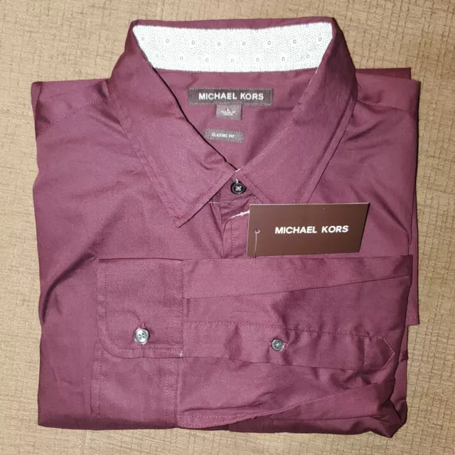 Men's MICHAEL KORS Maroon Long Sleeve Button Down Shirt Large | NWT MSRP $98.00