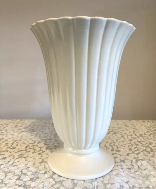 Vintage Dartmouth Pottery cream ribbed vase 8 inch high