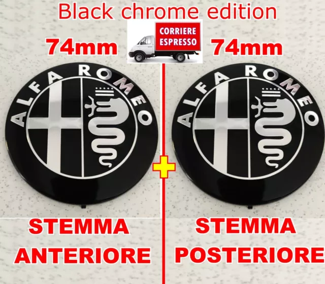 STEMMA FREGIO ALFA ROMEO LOGO NERO SILVER PER GIULIETTA MITO 147 156 159 KIT 2pz