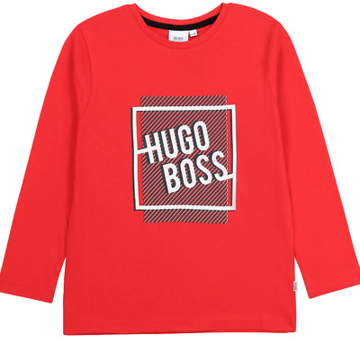 HUGO BOSS Boys Red Graphic Box Logo Long Sleeve T-Shirt 16 Years BNWT