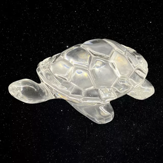 Vintage Art Glass Clear Crystal Turtle With Shell Paperweight Figurine 1”T 4”W 2