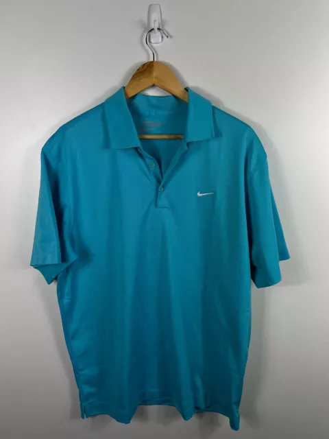 Nike Dri Fit Golf Polo Shirt Mens Adult Size Large L Blue Short Sleeve Casual