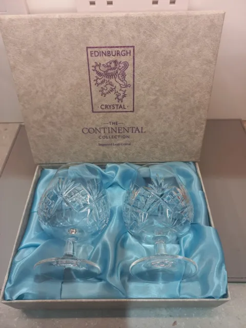 Edinburgh Crystal Continental Collection Pair Of Boxed Brandy Glasses Thistle Pt