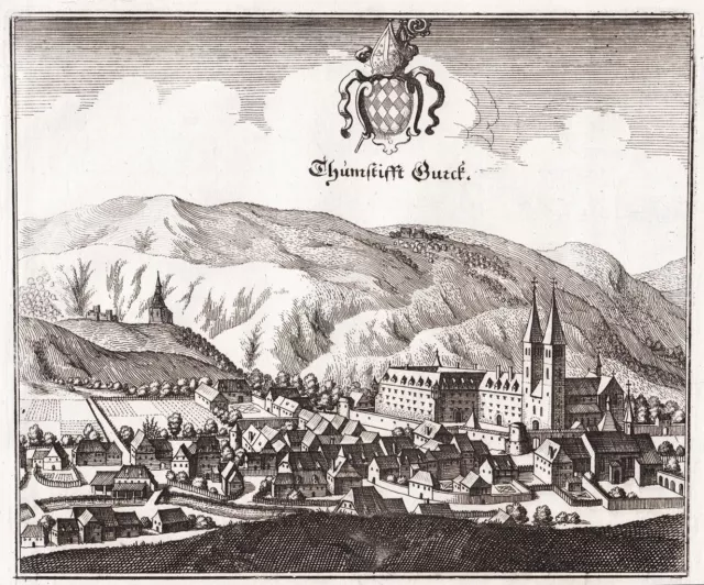 Gurk Kärnten Austria Österreich Ansicht Kupferstich Merian engraving 1650