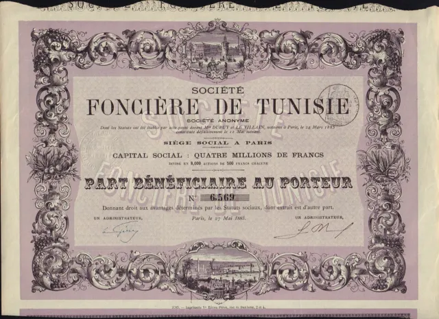 AFRICA TUNISIA LAND COMPANY Fonciere de Tunisie dd 1885