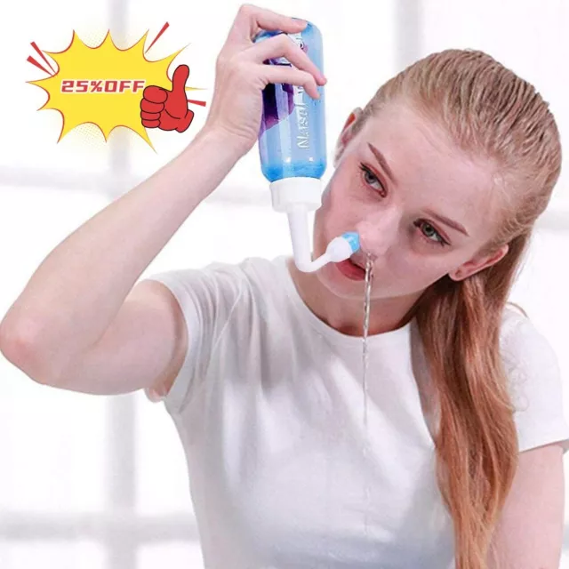 300ml Adult Nasal Wash Neti Pot Rinse Clean Sinus Allergies Relief Nose Pressur