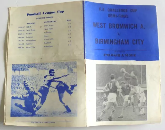 West Bromwich Albion v Birmingham City FA Cup Semi Final Football Programme 1968