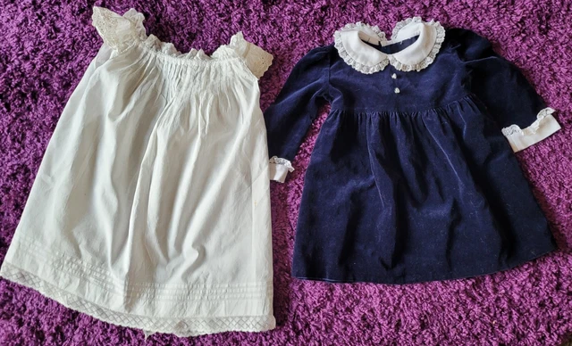 Abito Vintage In Velluto Cotone Per Ragazze E Pinafore In Cotone Antico.