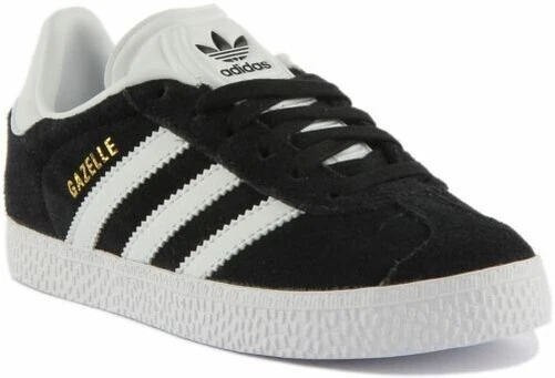 ADIDAS Gazelle C Enfants Lacet Cuir Baskets En Noir Blanc UK Taille 11 - 3