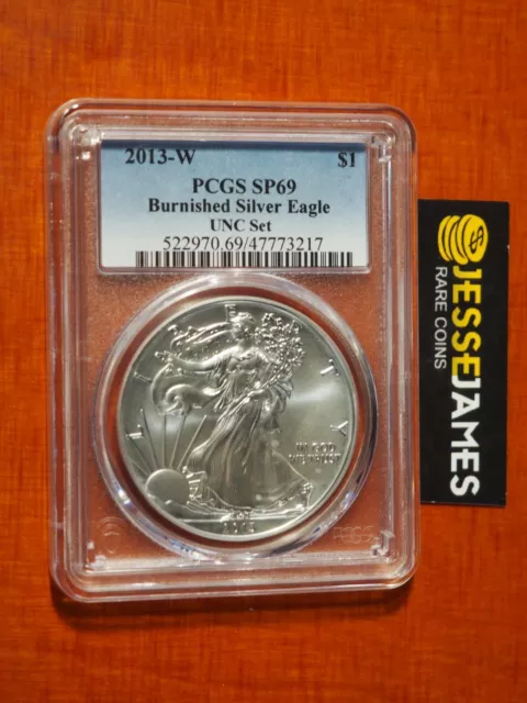 2013 W Burnished Silver Eagle Pcgs Sp69 Annual Dollar Silver Eagle Unc Set Label