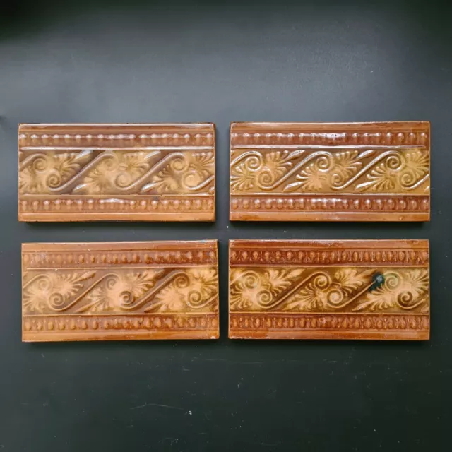 Antique Set of Four Fireplace Majolica Spacers Tiles C1890