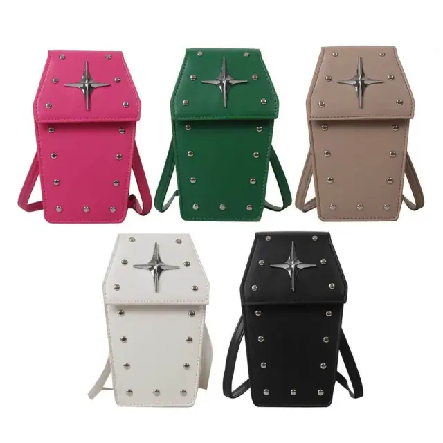 Retro Gothic Coffin Shape Purses PU Leather Women Cell Phone Bag Crossbody Bags