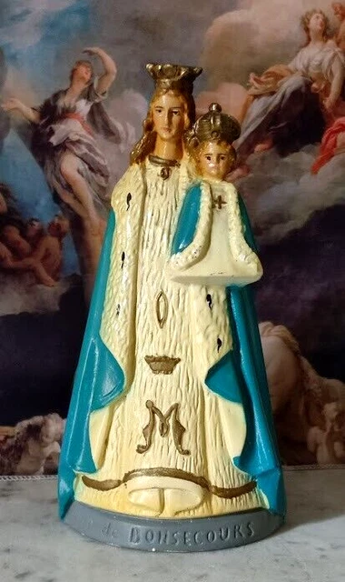 STATUE VIERGE MARIE Notre Dame De Bon Secours En Platre Black Madone ...
