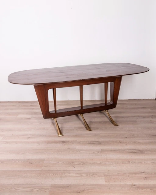 Tavolo Vintage Anni 50 In Ottone E Legno Design Melchiorre Bega