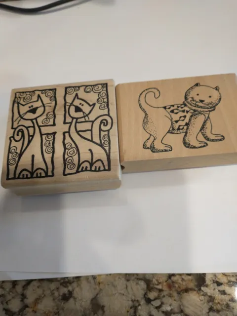 Magenta - Two Cats and Unbranded - Cat Rubber Stamp