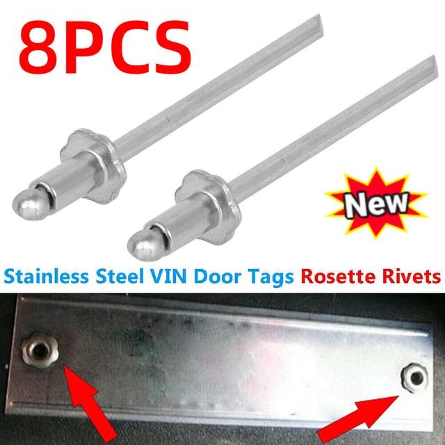 8pcs For Chrysler GM AMC Cars Stainless Steel Rosette Rivets VIN Door Tags