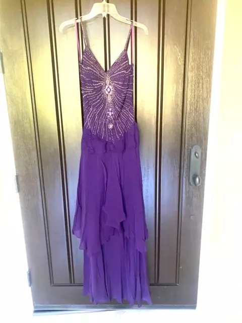 Sue Wong Dress Silk Beaded Evening Gown Purple Gold Maxi Long Sz 6 fits 4 New A2