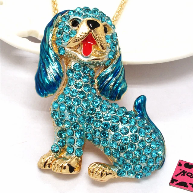 Fashion Women Cute Bling Blue Dog Puppy Crystal Pendant China Necklace