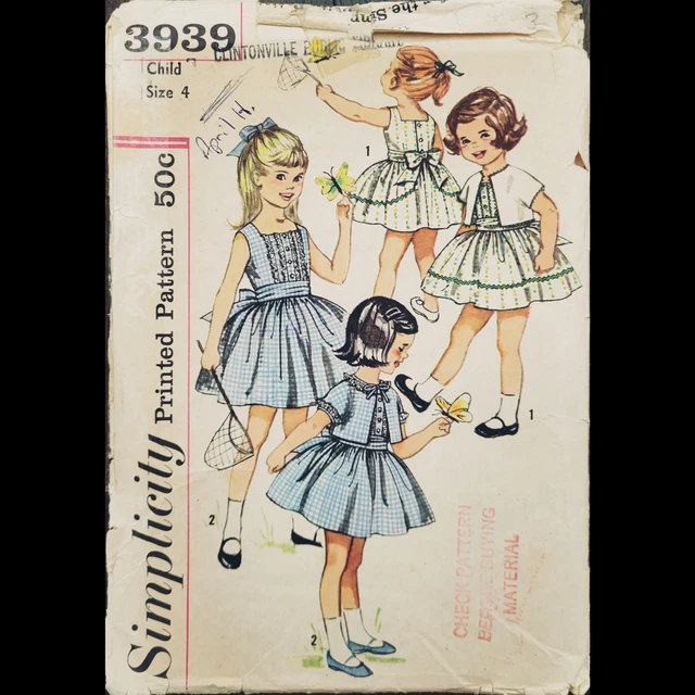 VINTAGE SIMPLICITY CHILD'S OnePiece Dress & Jacket Pattern 3939 Size