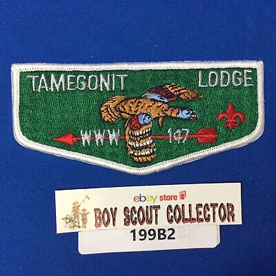 Boy Scout OA Tamegonit Lodge 147 Order Of The Arrow Flap Patch WWW White Br